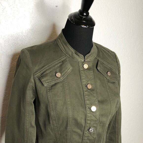 WHBM army green military style lace up waist jacket size Small - Picture 2 of 14